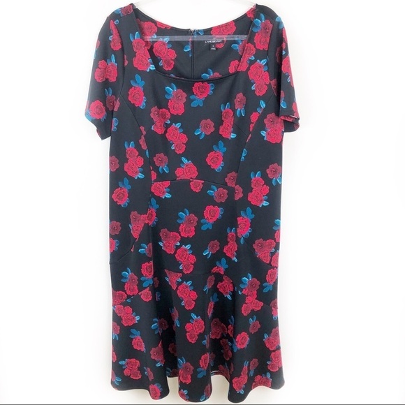 Lane Bryant- Black with Red Roses Fit and Flare dress size: 18 - Picture 3 of 12
